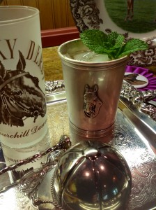 A couple of fine julep cups: 1964 Kentucky Derby & a equestrian motif silver beaker.