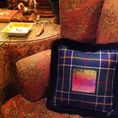 Hand painted Rainbow Trout Pillow sewn into a tartan pillow